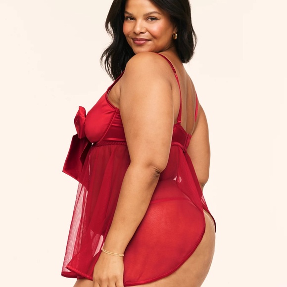 Adore Me Red Sheer Chemise with Satin Bow - Picture 2 of 4